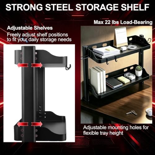Clamp On Desk Shelf Organizer, 2-Tier Storage with Hooks - Image 6