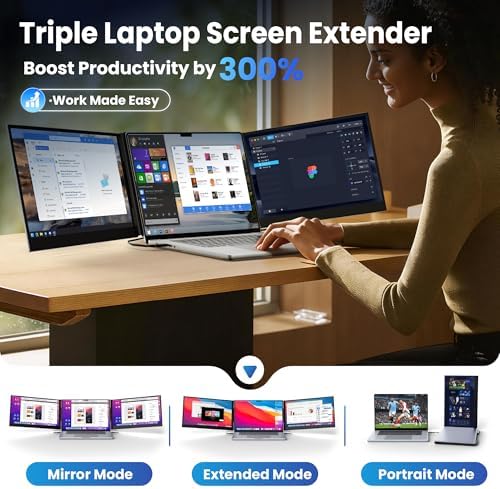 CIDETTY New Upgrad Laptop Screen Extender Monitor Portable, Ultra Light & Thin Triple Portable Monitor for Laptop 1080P FHD IPS Display for 13-17" Laptop, Plug & Play Compatiable with Win/Mac/Chrome - Image 4