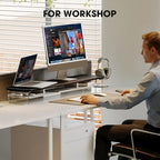 Fenge 42.5" Dual Monitor Stand with Clear Acrylic Legs, Black - Image 2