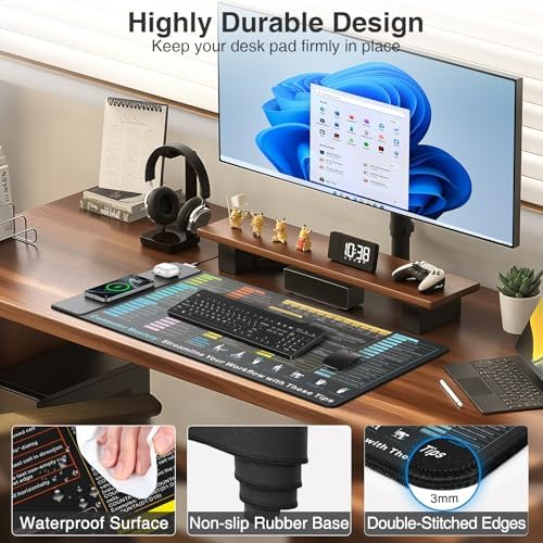 Wireless Charging Mouse Pad, 31.5"x15.8" Big Excel Cheat Sheet Desk Pad - Image 5