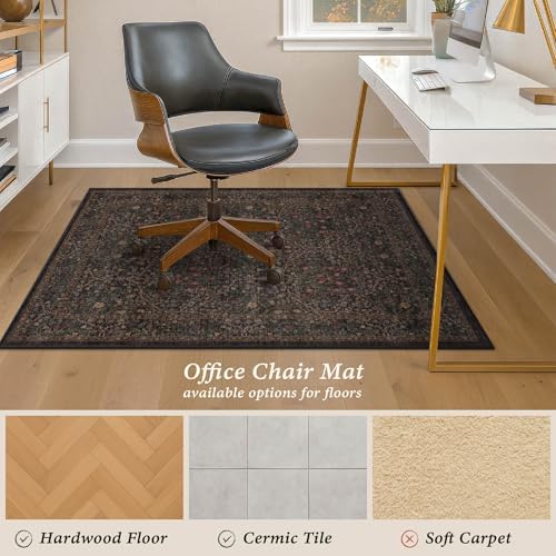 JTJ 5x6 Office Rug, Dark Brown Vintage Floral, Washable Non Slip - Image 5