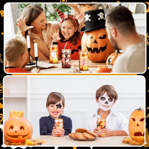 6 Pcs Pink Ghost Halloween Glass Cups with Lids and Straws 16 oz - Image 5