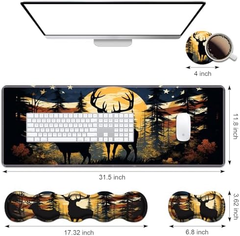 Ergonomic Keyboard Wrist Rest & Mouse Pad Wrist Rest Set, Large XXL Gaming Desk Mat 31.5"x 11.8" with Memory Foam, Easy Typing Pain Relief for Office & Home, American Flag Jungle Deer - Image 2