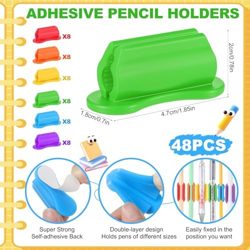 Sherr 48 Pack Adhesive Silicone Pencil Holders Bulk for Desk,Wave,Vibrant - Image 2