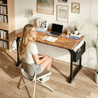 DurayLoly 48" Computer Desk with Waterproof LED Lights for Bedroom,Brown - Image 3