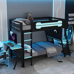 Polibi Twin Over Twin Bunk Bed with 2 Built-in Gaming Desks, USB Charging Ports & Pegboard Organizer, E-Sports Gaming Bed Frame for 2 Kids/Teens, Blue (Twin Size) - Image 7