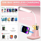 LED Desk Lamp with 10W Wireless Charging & Pen Holder, Pink - Image 3