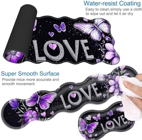 Desk Mat, Mouse Pad with Wrist Rest, 4-in-1 Large Mouse Pads for Desk, Ergonomic Mouse Pad and Keyboard Wrist Rest Gaming Keyboard Mat for Office,Heart Butterfly - Image 3