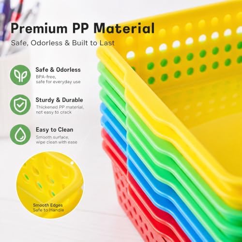 8 Pack Classroom Paper Basket, A4 Organizing Boho Trays for Teachers Students, Fun Turn-in Bins, Classroom Storage Plastic Organizer Holder for Office Desk Room Trays - Image 3