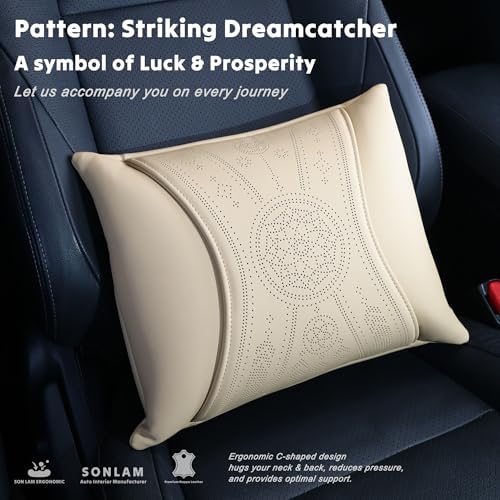 Neck & Back Support Pillow Set for Car & Office Chair - Prosperity & Luck Dreamcatcher - Orthopedic Lumbar & Cervical Pillow for Pain Relief &Posture Correction (Neck & Back Pillows (Beige)) - Image 3