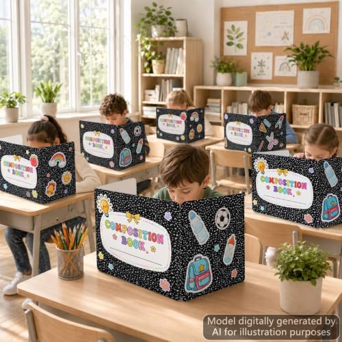 gisgfim 24 Pack Composition Privacy Shields Desk Dividers Durable Privacy Folders Back to School Composition Desk Partition Testing Dividers Shield for Classroom Teacher Home Office Supplies(Black) - Image 4