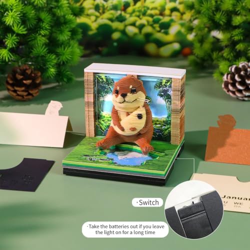3D Calendar 2027, Desk Time Piece Calendar 2027,Tear-Away 3D Paper Art Notepad w LED Lights,Creative 3D Memo Artsy Pad Calendars, DIY Paper Carving Gift (Sea Otter) - Image 3