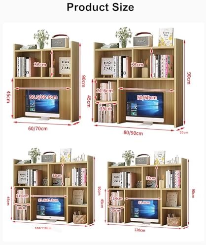 Desk Hutch Dorm,Wooden Desktop Bookshelf,Computer Desktop Storage Hutch,Multipurpose Desktop Hutch, Multi Units Organizer Bookshelf,Desktop Display Rack for Office,Dorm,Home(39.4*35.4*7.8inch, Gray) - Image 3