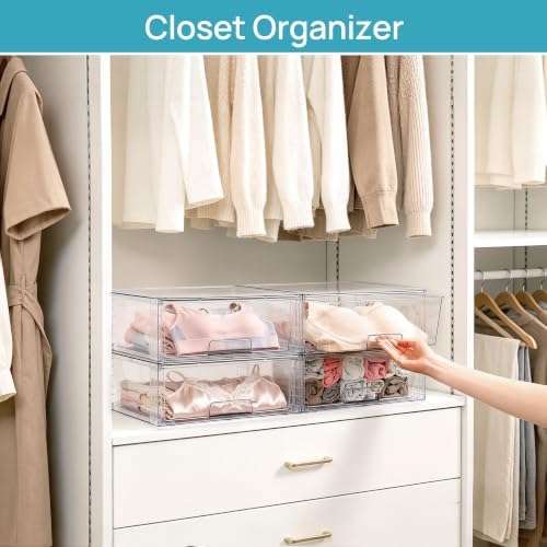 Vtopmart 6 Pack Large Clear Stackable Storage Drawers for Closet, Pantry - Image 4