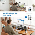 OPNICE Desk Organizer and Accessories, 2-Tier Computer Monitor Stand Riser with 2 Drawer, Laptop Stand, Office Desk Accessories for Office Supplies, Black - Image 3