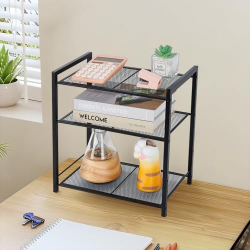 Desktop Shelf Organizer, 3-Tier Office Storage Rack, Adjustable Metal Bookshelf for Top of Desk, Desk Organizer for Office, Home, Dorm and Small Spaces (Black) - Image 4