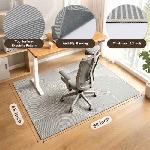 Office Chair Mat - for Hardwood Floors, Large Non-Slip Easy-Clean Floor Protection Blanket (Light Gray, “60 x 48in”) - Image 2