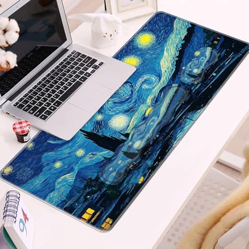 Keyboard Wrist Rest and Mouse Pad Set,31.5x11.8 Inches Desk Mat,Waterproof Non-Slip Ergonomic Wrist Support for Pain Relief,Extended Desk Protector for Office Home Gaming,Starry Night Sky Art - Image 2