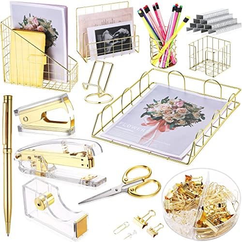 Yaomiao 13 Pcs Desk Accessories Set Organizer Office Supplies, Gold by Yaomiao