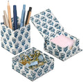 CPC Apatite Blue Block Print Set of 3 Desk Organizer by COTTONPRINTCLUB