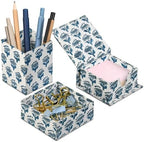 CPC Apatite Blue Block Print Set of 3 Desk Organizer by COTTONPRINTCLUB