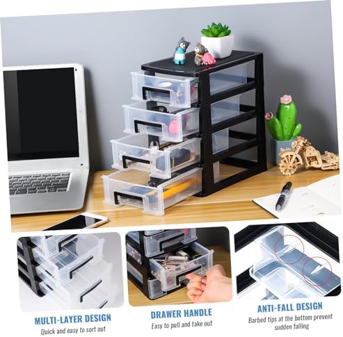 Angoily 4 Drawer Desk Organizer, Plastic Home Office Storage Organizer, Makeup Organizer Storage Station Cube, Cosmetics Jewelry Storage Box, 4 Drawer for Bathroom, Desk, Office (8.31x5.98x9.92 Inch) - Image 6