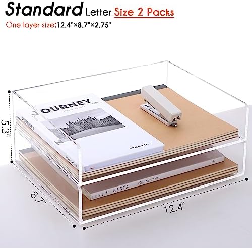 Paper Tray Organizer Clear Acrylic Desk Organizers and AccessoriesOffice Supplies Organization Stackable File Holder-Art Storage for School Classroom Workspace Letter Tray-2 Pack/2 Tier… - Image 3