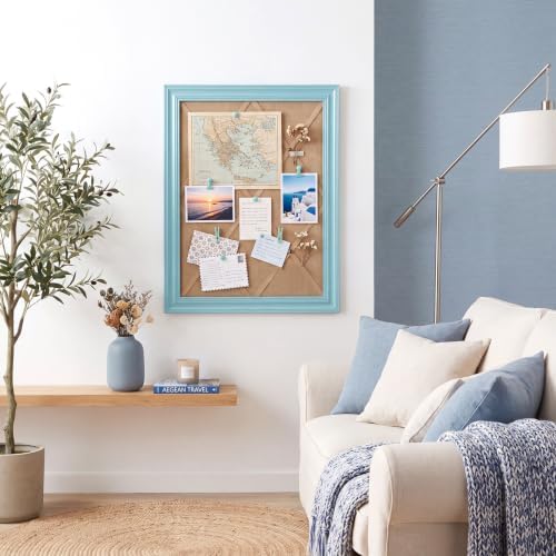 Pinkunn 13"×17" Linen Fabric Bulletin Board with Ribbon Wall Decor, Blue - Image 5