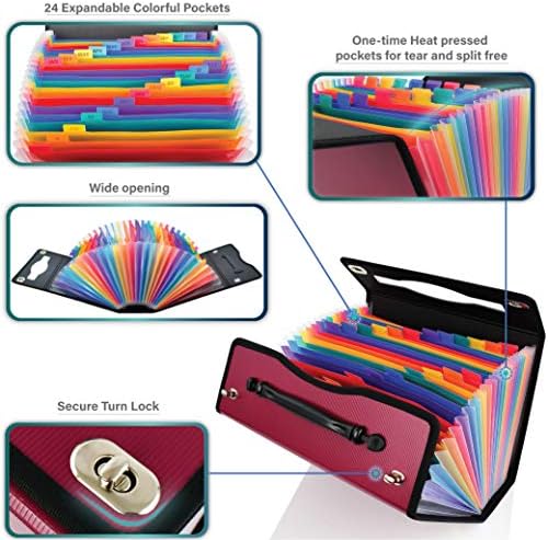 CNK Accordion File Folders with 24 Pockets Organizer for Document Paper Storage Folder Documents Expanding Binder Folio Pocket Receipt Filing Expandable Files Dividers Labels Letter Durable Handle - Image 4