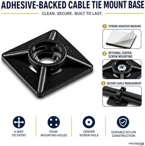 Kable Kontrol Zip Tie Mounts, 3/4” Black, 13000 Pcs Adhesive Backed - Image 2