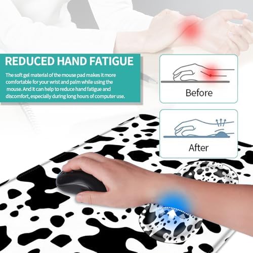 Keyboard Mouse Pad Set, Extended Gaming Mouse Pad+Ergonomics Keyboard Wrist Rest Support, Memory Foam, Easy Typing Pain Relief, 4Pcs XL Ultra Thick Desk Mat,Cute Cow Pattern - Image 5