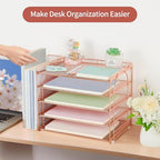 AUPSEN Rose Gold Desk Organizers and Accessories, 5-Tier Desktop Paper File Organizer with Removable File Holder, Desk Accessories & Workspace Organization for Home Office Supplies (Rose Gold) - Image 5
