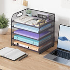 Cawukege 2 Pack 5 Tier Paper Organizer, Letter Tray with Handle, Mesh Desk Organizer, Metal File Organizer, Office Desk Accessories for Home, Office, Classroom, School -Grey - Image 7