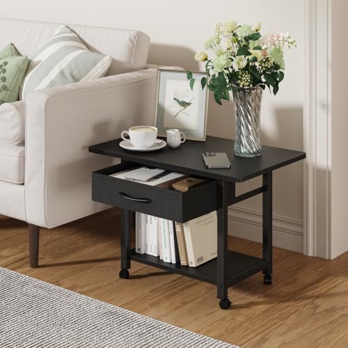 YAOHUOO 22"x15" Large Printer Stand with Drawer, 2-Tier Rolling Table Cart - Image 5
