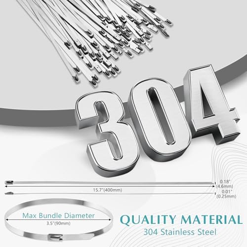 LEIFIDE 500 Pcs Stainless Steel Zip Ties 304 Metal Cable,15.7 Inch - Image 3
