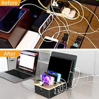 Metal Charging Station for Multiple Devices,New Upgrade Wood Charging Station for Phone Tablet Smart Watch Holder Desk Organizers，Matte Black Dock Device Organizer - Image 4