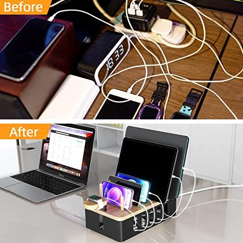 Metal Charging Station for Multiple Devices,New Upgrade Wood Charging Station for Phone Tablet Smart Watch Holder Desk Organizers，Matte Black Dock Device Organizer - Image 4
