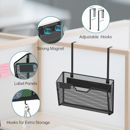 6 Pack Magnetic File Holder with Hooks and Labels, Black - Image 4