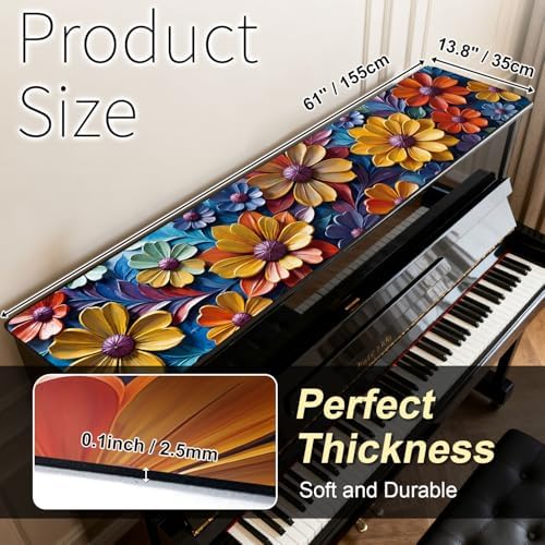 Piano Top Runner Mat, Non-Slip Rubber Bottom, Free Cut Protector Dust-Proof Covers for Musical Instrument, Chiffonier, Chest of Drawers, TV Stand, Television Cabinet (Oil Painting Floral, 61" x 13.8") - Image 2
