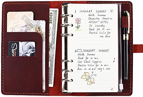 Genuine Leather Journal Writing Notebook, A6 Ring Binder Refillable Diary Notepads, Vintage Handmade Travel Organizer Agenda for Men Women - Wine by Robrasim