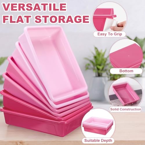 Novabright 6 Pack Pink Letter Size Flat Storage Organizer Trays Bins - Image 3