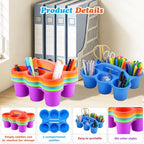 VZZNN 12 Pack Classroom Caddy Organizer with Handle Multicolor Plastic Table Caddy 6 Compartments Storage Cup Holder for School Supplies Art Crafts Crayons Pencils Stackable Desk Caddy for Office - Image 3