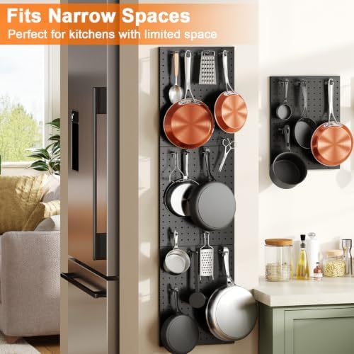 Hencawima Wall Mounted Peg board, 4 Pack Pot and Pan Organizer with 20 Hooks, Modular Kitchen Storage for Pots, Pans, Lids and Utensils, Easy Assembly - Image 5
