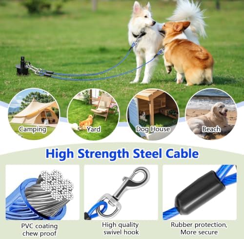 Dog Tie Out Cable&Stake,2x16FT Dog Leads for Yard,Heavy Duty Ground Anchor - Image 7
