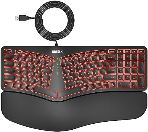 Arteck Split Ergonomic Keyboard with Palm Rest, USB Wired Backlit Keyboard by ARTECK