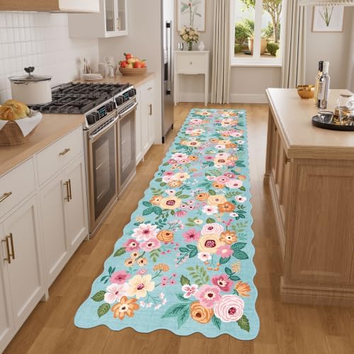 DUKINO 2x10 Runner Rug for Hallway, Washable Kitchen Rug Non Slip, Teal - Image 3