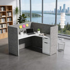 Modular Office Cubicle Workstation with Power Outlet & Locking Storage, 59" L-Shaped Desk with Privacy Panels, Expandable Person Workspace System for Office, Call Center & Corporate Environment by SAINTCY