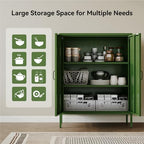 COFaR Forest Green Metal Cabinet, 40” Kitchen Pantry & Coffee Bar Cabinet, 3-Tier Adjustable Shelf Organizer with Magnetic Doors, Rustic Modern Sideboard for Dining Room, Home Office - Image 6