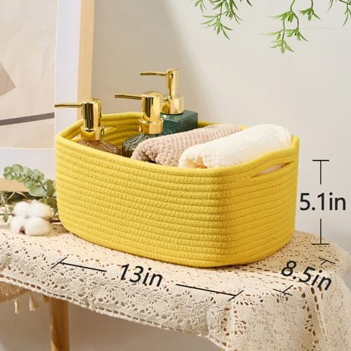 MiniArk Small Storage Baskets for Organizing | Closet Organizer Bins | Shelf Toy Basket | Woven Rope Baskets | Cube Decorative Box | Shallow Basket | 13x8.5x5.1” | 4 Packs Yellow - Image 3