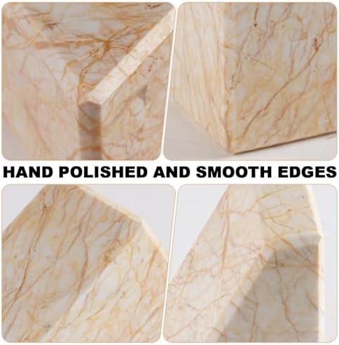 Marble Bookends，Natural Decorative Bookend for Shelves, Non-Skid Book End for Heavy Books, Idea Book Stoppers & Holder for Desk Bookshelf Decor, Modern Home Decor Cream Color Book Ends, Set of 2 - Image 3